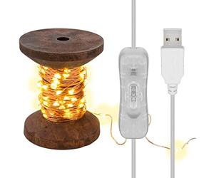 goobay 60341 Guirlande lumineuse LED Bobine de fil, petite/lampe décorative rétro/décoration d'intérieur stylée/lumière blanche chaude et apaisante/bois véritable