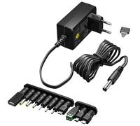 goobay 64570 Adaptateur Secteur Universel 3V-12V, Max. 27W / Adaptateur DC Interchangeable/pour TV, PC, routeur, Bandes LED/Tension Variable/USB C, USB A, Micro USB / 11 adaptateurs Inclus/Noir