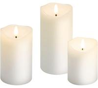 goobay Bougies lumineuses avec fonction minuterie Lot de 3 en blanc avec mèche 3D & fonctionnant sur piles, élégantes pour le salon, la salle à manger et l'Avent - 77780