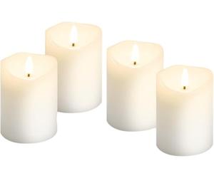 goobay Bougies lumineuses avec fonction minuterie Lot de 4 en blanc avec mèche 3D & fonctionnant sur piles, élégantes pour le salon, la salle à manger et l'Avent - 77780