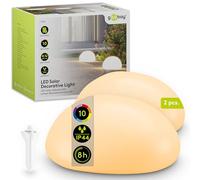 goobay Lot de 2 pierres solaires LED 24 cm - pour l'extérieur, étanches, résistantes au froid | Lampe solaire décorative pour terrasse, balcon, jardin - 10 modes d'éclairage, piquet