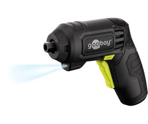 goobay Mini Jeu de tournevis sans fil 31 pièces - 28 embouts et 1 rallonge d’embout en acier au chrome vanadium - Forme pistolet, couple max. 4 Nm, éclairage LED avant - 77818