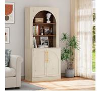 GOOBUY Buffet Haute 180cm, Vaisselier Cuisine Haute, Armoire de Rangement avec 2 Portes et 3 Compartiments, 80 x 40 x 180 cm, Beige