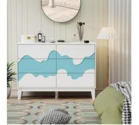 GOOBUY Commode à 6 Tiroirs 100cm, Armoire de Rangement, Grand Espace de Rangement, Motif Vague Irrégulière, 100 x 35 x 72 cm, Blanc