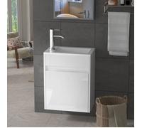 GOOBUY Meuble de Lavabo Suspendu 41cm, avec Evier en Céramique, Cabinet de Rangement, Robinet Chromé, Blanc