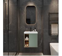 GOOBUY Meuble Lave-Mains Suspendu avec Lavabo en Résine, Design Moderne à Lignes Verticales, Rangement Caché, 50x38x55cm, Vert