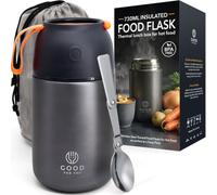 GOOD FOR YOU Boîte Alimentaire Isotherme Repas Chaud Lunch Box Inox Gamelle | Récipient 730 ml hermétique, étanche, adulte : 9 h chaud, 16 h froid. Bol, cuillère pliable, sac, sans BPA. Coloris gris.
