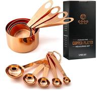 GOOD FOR YOU - Lot de 9 pièces de tasses et cuillères à mesurer de cuisine et pâtisserie, en acier inoxydable cuivre chromé, avec mesures gravées, pour ingrédients secs ou liquides