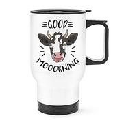 Good Mooorning Tasse de voyage double paroi avec poignée Motif vache