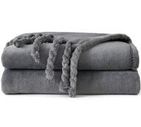 Good Nite Couverture Plaid Polaire Jeté de Canapé Douillette en Flanelle Grise pour Canapé, Chaises et Lit avec Franges -130 X 150 cm - Gris