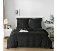 Good Nite Housse de Couette Parure de lit Brossé 3Pièces Microfibre brossée Douce et taie d'oreiller (Noir, 240x220cm+2x80x80cm)