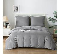 Good Nite Housse de Couette Parure de lit Brossé 3Pièces Microfibre brossée Douce et taie d'oreiller (Gris, 240x220cm+2x80x80cm)