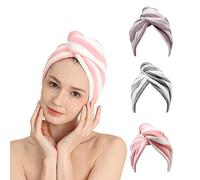 Good Nite Lot de 3 Serviettes à Cheveux en Microfibre Super absorbantes à séchage Rapide avec Boutons pour Femme et Fille pour Cheveux Longs bouclés (Rose, Violet, Gris)