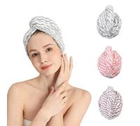 Good Nite Lot de 3 Serviettes Microfibre Cheveux Turban Séchage Rapide Super Absorbant avec Bouton pour Cheveux Bouclés ou Longs