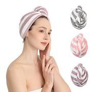 Good Nite Lot de 3 Serviettes Microfibre Cheveux Turban Séchage Rapide Super Absorbant avec Bouton pour Cheveux Bouclés ou Longs