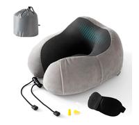 Good Nite Oreiller de Voyage,Oreiller Cervical,Mousse à mémoire Coussin de Voyage,Voyages en Avion et en Train, Sac de Transport Inclus Masque pour Les Yeux Bouchons d'oreille Gris