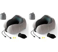 Good Nite Oreiller de Voyage,Oreiller Cervical,Mousse à mémoire Coussin de Voyage,Voyages en Avion et en Train, Sac de Transport Inclus Masque pour Les Yeux Bouchons d'oreille Gris (Lot de 2)