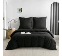 Good Nite Parure de lit 3 pièces, en 100% Polyester, Microfibre, Confortable, avec Fermeture éclair, 1 Housse de Couette Unie et 2 taies d'oreiller (Noir, 240 x 220 cm + 80 x 80 cm x 2)