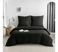 Good Nite Parure de lit 3 pièces, en 100% Polyester, Microfibre, Confortable, avec Fermeture éclair, 1 Housse de Couette et 2 taies d'oreiller (Noir, 200 x 200 cm + 80 x 80 cm x 2)