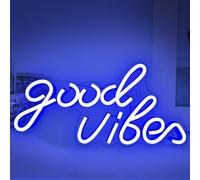 Good Vibes Enseigne Lumineuse Bleu Néon LED pour Décoration Murale | Panneau Neon Sign à Alimentation USB Décoration pour Chambre Fête Mariage Bar Pub Magasin Club Garage 40 x 24 cm