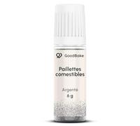 GoodBake Paillettes comestibles argentées 6 g | sans sucre, véganes et neutres en goût | paillettes pour boissons, cocktails et gâteaux, colorant alimentaire en poudre