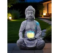 Goodeco Statue de Bouddha solaire avec lumières lotus bleues - 21 cm Décoration de jardin