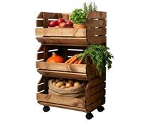 GoodFreshDecor Étagère À Fruits Et Légumes Rangement De Cuisine À roulettes 3 Étages 37 x 30 x 22 cm, Marron