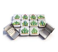 Goodma Lot de 12 boîtes de rangement carrées en métal avec motif image de cactus sur couvercle à charnière, 7 x 7 x 2 cm (multicolore)
