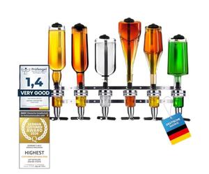 GOODS+GADGETS® Doseur Alcool Mural 4 ar Butler 6 Bouteilles | Distributeur spiritueux chromé - porte-bouteilles bar maison - portionneur cocktail sans gouttes