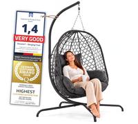 GOODS+GADGETS® Fauteuil Oeuf Suspendu avec Support - 120 kg | Fauteuil suspendu intérieur & extérieur - coussin épais, cadre acier anti-basculement, polyrattan durable