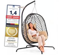 GOODS+GADGETS® Fauteuil Suspendu avec Support, Rotin - Beige | Chaise oeuf en polyrattan, coussin épais inclus - usage intérieur & extérieur, jardin, terrasse