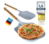 GOODS+GADGETS® Pelle à Pizza XXL Aluminium - Poignée en Bois | Lame ultra-fine glisse sous la pâte sans l'abîmer - Compatible four à bois, Ooni, Gozney - Manche vissable