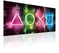 GOODS+GADGETS® Poster Gaming XXL - Affiche Gamer 100x45 cm Néon | Symboles manette PlayStation en néon sur fond urbain - papier 250 g/m², impression Allemagne