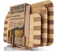 GOODS+GADGETS® Set de 3 Planches à Découper en Bambou avec Support | 3 tailles différentes, support de rangement inclus - idéal pour la découpe, le service et le petit-déjeuner