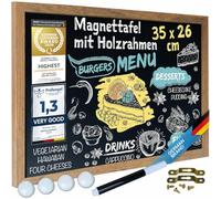 GOODS+GADGETS® Tableau Craie Magnétique avec Cadre Bois - 26 x 35 cm | Ardoise murale vintage avec marqueur craie, 4 aimants et fixation inclus - cuisine, couloir, café