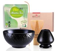Goodwei Ensemble Complet de Thé Matcha - Bol Cérémonial avec Fouet et Cuillère - Incl. Thé Matcha Bio Japonais (Rokku Kuro)