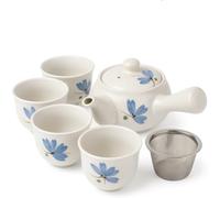 Goodwei Kyusu Service à thé japonais - Théière latérale (320 ml) avec infuseur en acier inoxydable et 4 tasses à thé (110 ml) - Authentique pour thé vert avec Sencha BIO du Japon (Rindō)