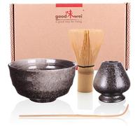 Goodwei Matcha Kit avec balai à matcha, bol à Matcha artisanal et porte-balai en céramique | Coffret cadeau (Goma)
