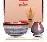 Goodwei Matcha Kit avec balai à matcha, bol à Matcha artisanal et porte-balai en céramique | Coffret cadeau (Uji)