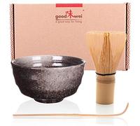 Goodwei Matcha Kit avec bol à matcha en céramique, fouet à matcha et cuillère en bambou | Ensemble cadeau pour débutants