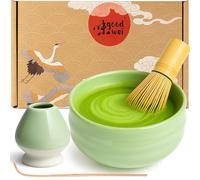 Goodwei Matcha Kit | Bol Matcha Artisanal Chawan, Cuillère e Fouet à Matcha avec Support de Fouet en Céramique au design assorti | Service à Thé Japonais (Minto, 80)