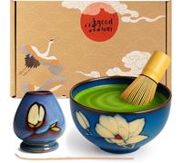Goodwei Matcha Kit | Bol Matcha Artisanal Chawan, Cuillère e Fouet à Matcha avec Support de Fouet en Céramique au design assorti | Service à Thé Japonais (Magnolia, 80)