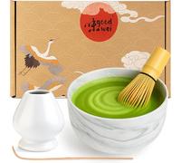 Goodwei Matcha Kit | Bol Matcha Artisanal Chawan, Cuillère e Fouet à Matcha avec Support de Fouet en Céramique au design assorti | Service à Thé Japonais (Gurei, 80)
