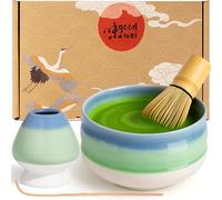 Goodwei Matcha Kit | Bol Matcha Artisanal Chawan, Cuillère e Fouet à Matcha avec Support de Fouet en Céramique au design assorti | Service à Thé Japonais (Sumi, 80)