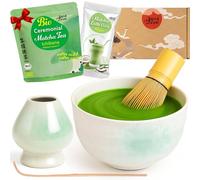 Goodwei Matcha Kit Thé Matcha BIO Japonais avec Fouet Bambou, Bol Artisanal en Céramique et support à fouet | Coffret cadeau (Shiro)