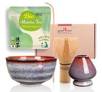 Goodwei Matcha Kit Thé Matcha BIO Japonais avec Fouet Bambou, Bol Artisanal en Céramique et support à fouet | Coffret cadeau (Uji)
