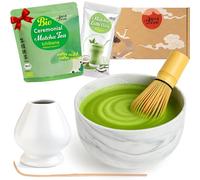 Goodwei Matcha Kit Thé Matcha BIO Japonais avec Fouet Bambou, Bol de Cérémonie en Céramique et support à fouet | Coffret cadeau (Gurei)