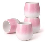 Goodwei Set de 4 Tasses à Thé en Céramique - Tasses Japonaises sans Anse, Forme Arrondie, Agréables au Toucher - Pour Thé, Matcha Latte, Jus et Plus, 200 ml (Sakura)
