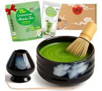 Goodwei Set Matcha avec Thé Matcha BIO et Bol Chawan en Céramique, Fouet Chasen en Bambou, Support de Fouet, Cuillère Chashaku | Coffret Cadeau Cérémonie du Thé (Burashi)