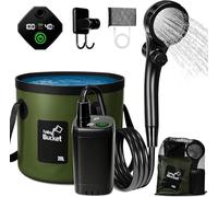 Goody King Douche Camping Portable avec Pompe Batterie 6000mAh - Kit Douche avec Seau Pliable 20L, Pommeau 3 Modes, Tuyau 2m, IPX7 Étanche, Charge USB-C - Douche Extérieure Camping Car Chien Jardin